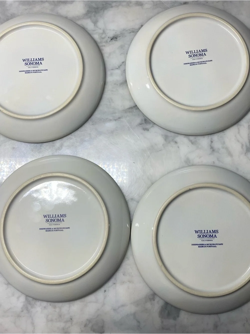4 William Sonoma Appetizer Plates 6.5” Blue And White Various Designs